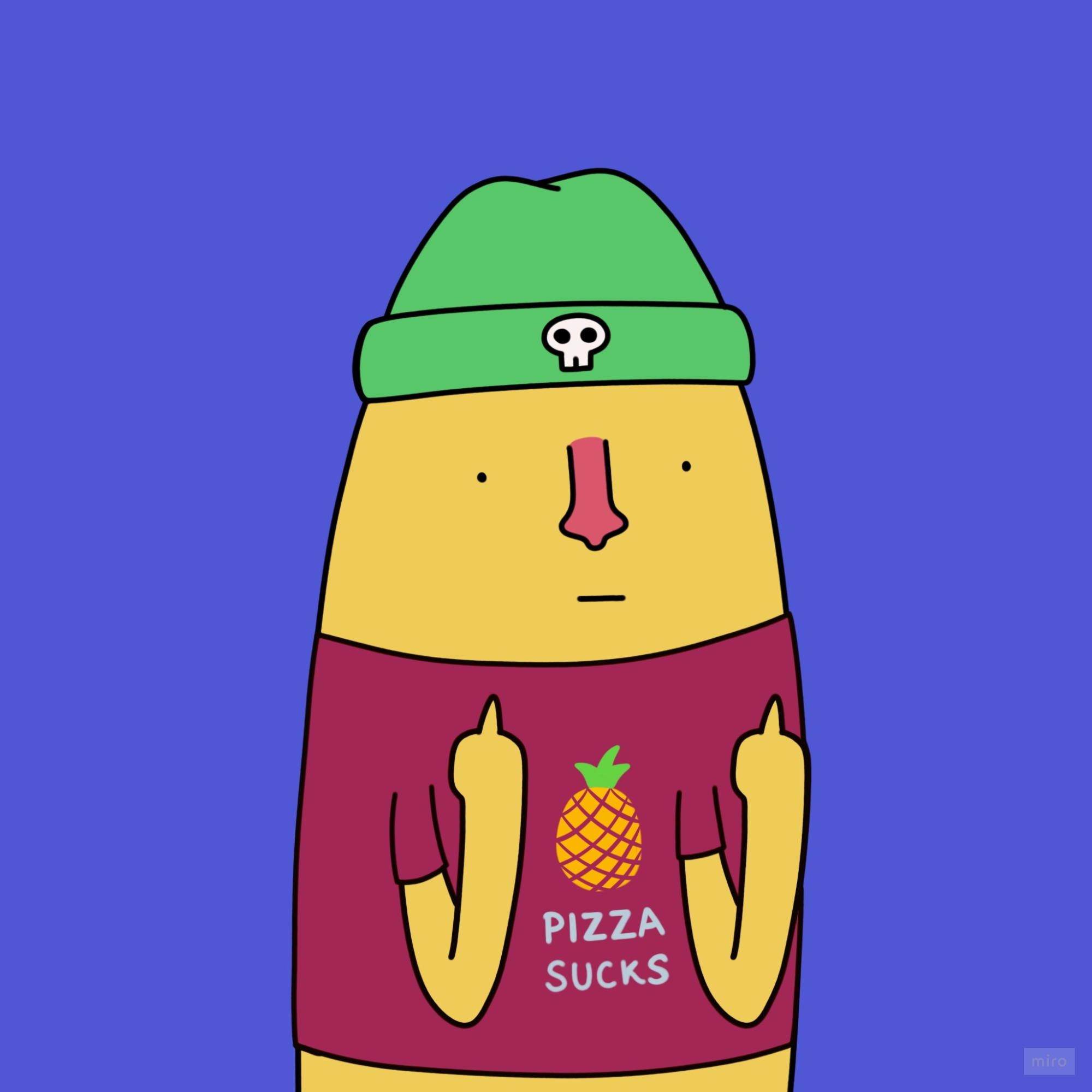 Neut wearing a pizza sucks pineapple shirt