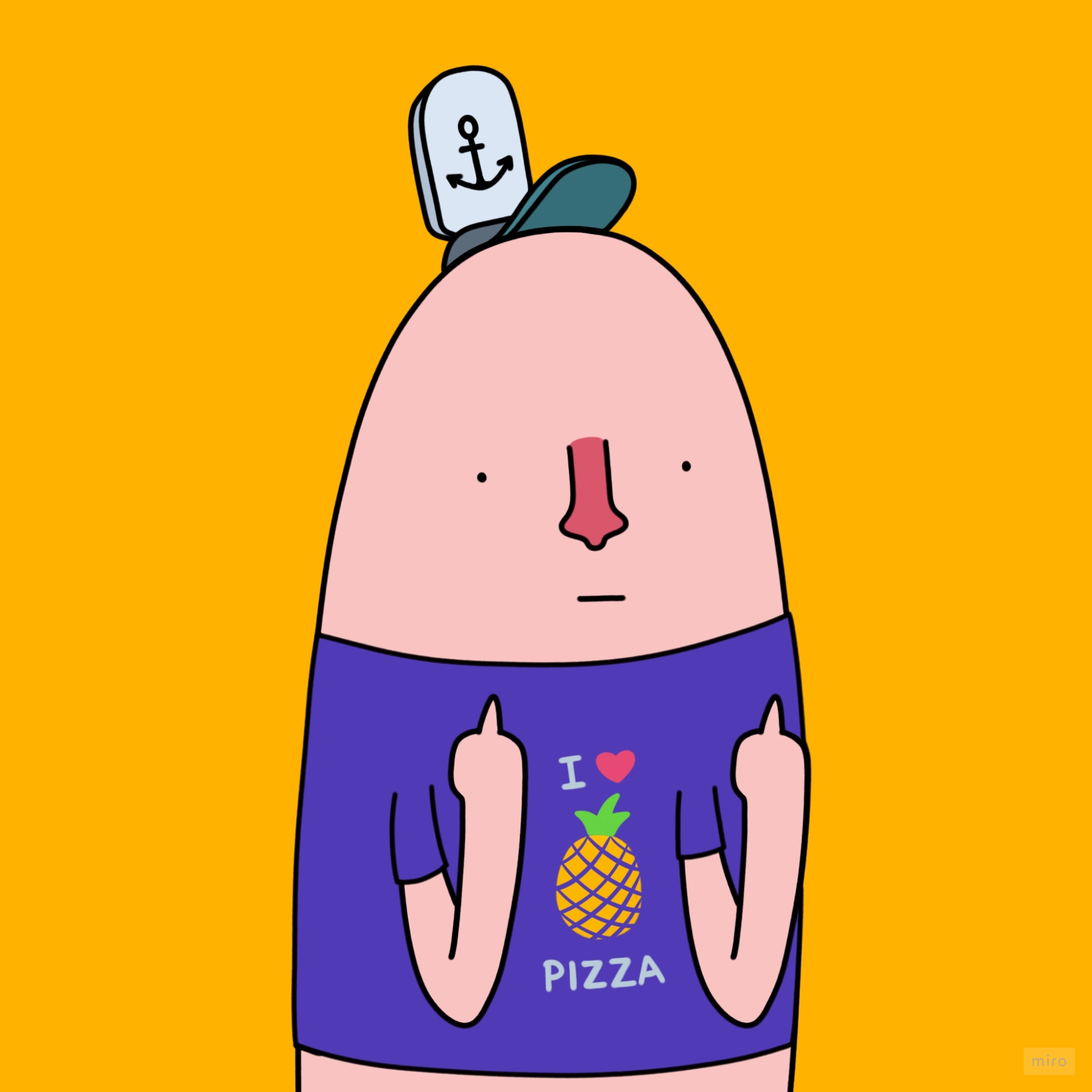 Neut wearing an I love pineapple pizza shirt
