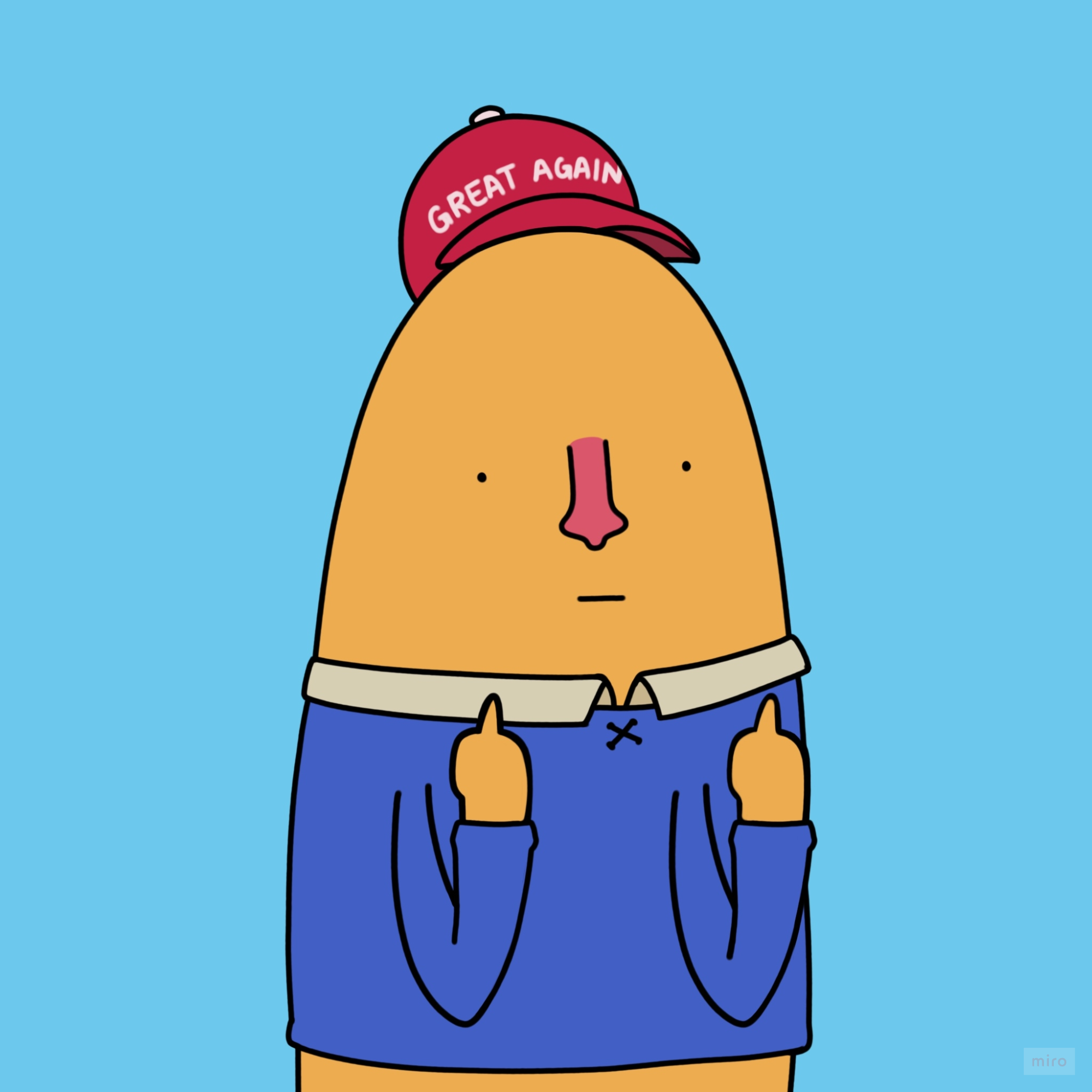 Neut wearing a red Great Again hat